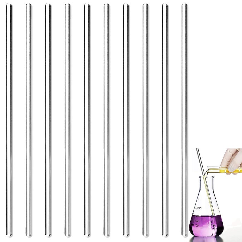 DreamAug 10-Pack Glass Stirring Rods – 7.9" Long, 6mm Diameter, Both Ends Round – Heat-Resistant Glass for Lab and Home Use - Image 1